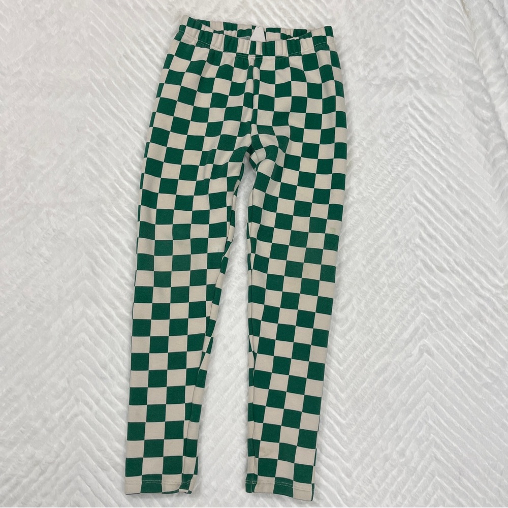 GAP Kids Green Cream Checkered Cozy Pants Leggings St. Patrick’s‎ size medium